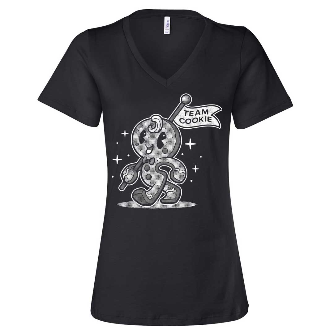 Team Cookie Gingerbread Man Ladies V-Neck T-Shirt