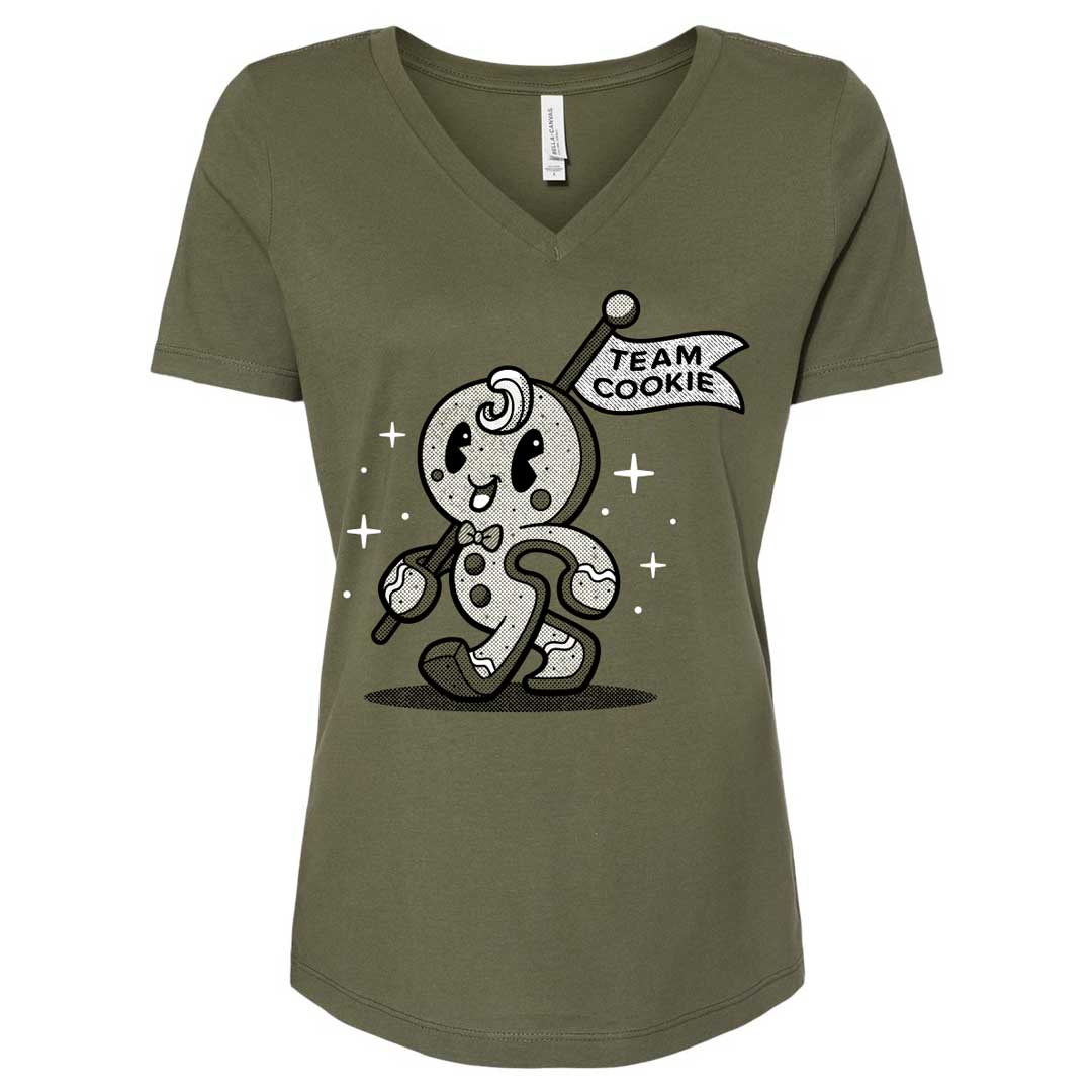 Team Cookie Gingerbread Man Ladies V-Neck T-Shirt