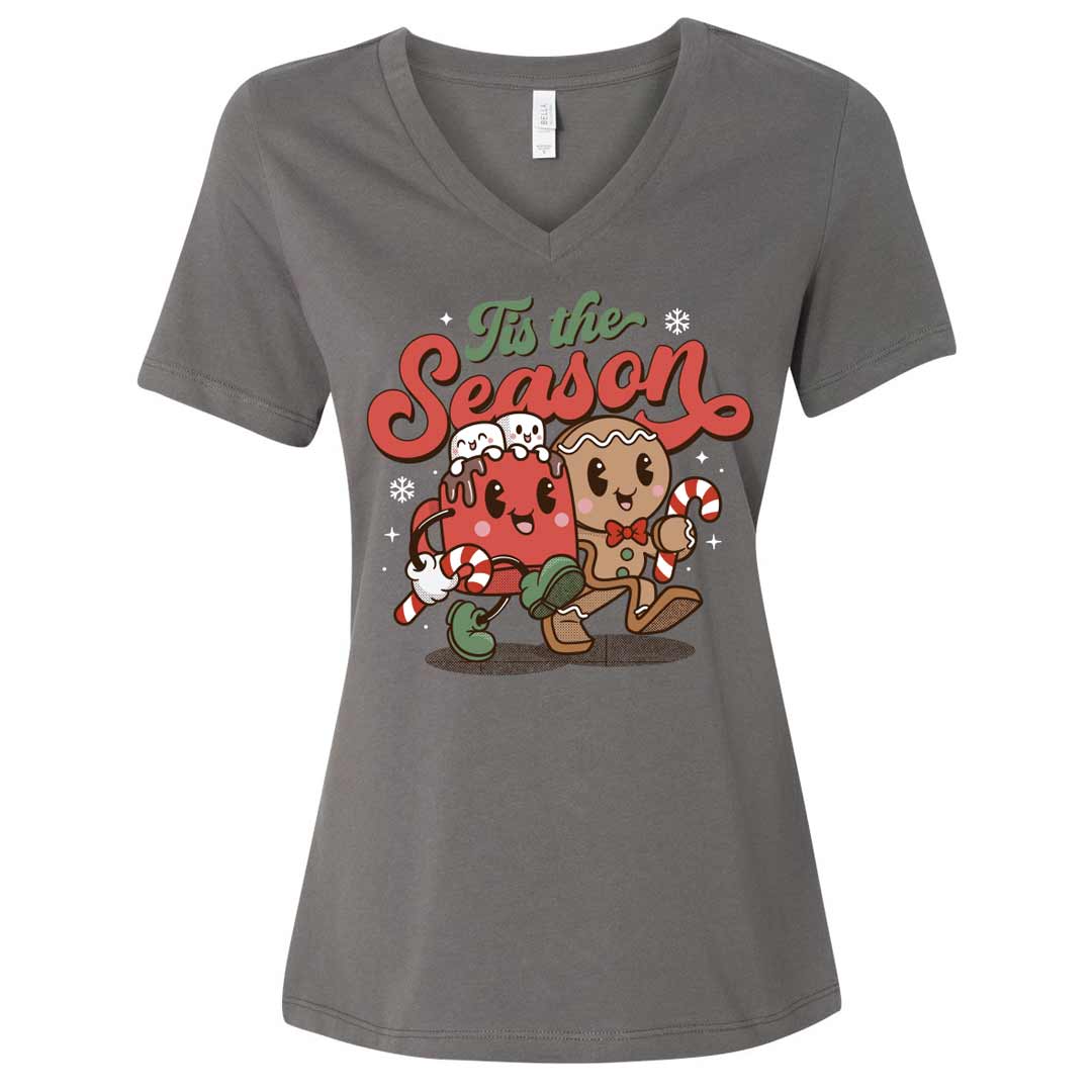 Tis the Season Gingerbread Hot Cocoa Ladies V-Neck T-Shirt