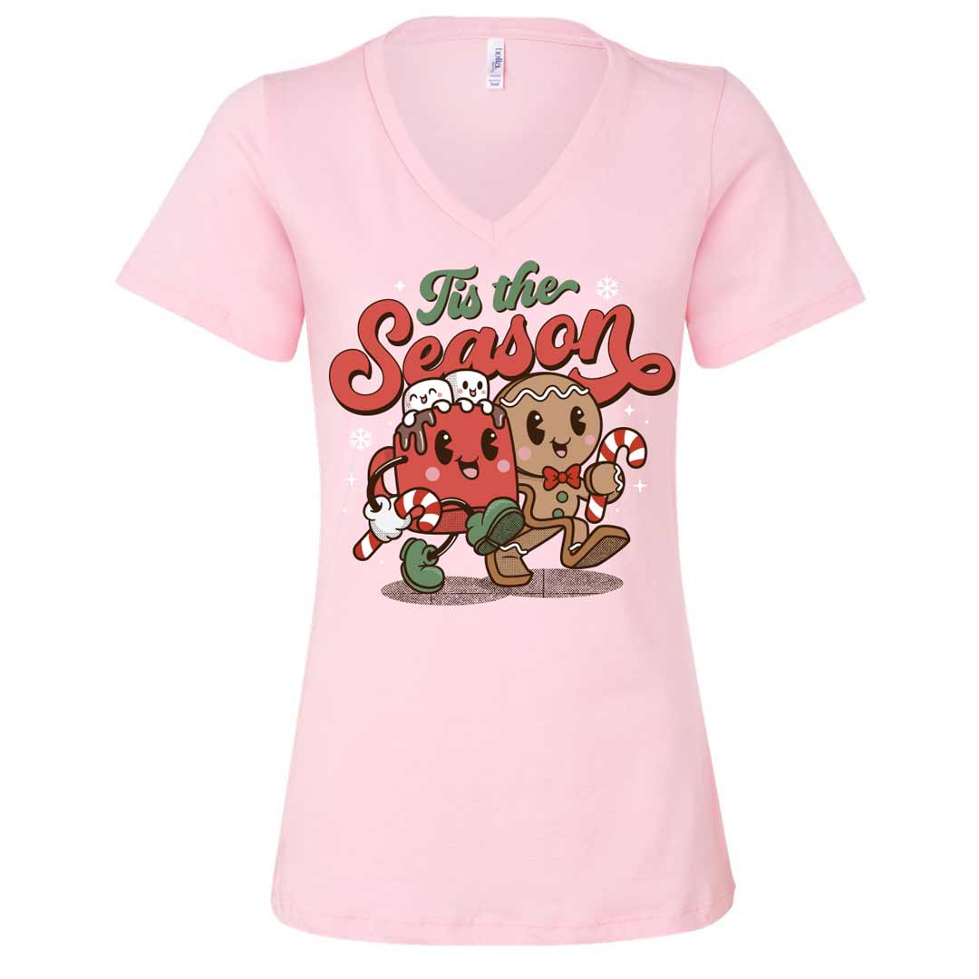 Tis the Season Gingerbread Hot Cocoa Ladies V-Neck T-Shirt