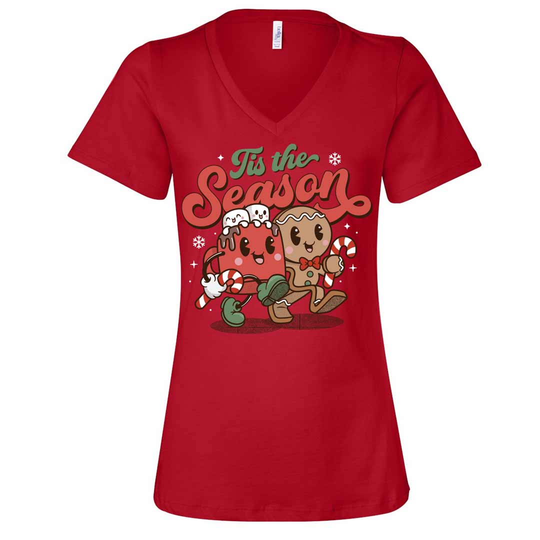 Tis the Season Gingerbread Hot Cocoa Ladies V-Neck T-Shirt