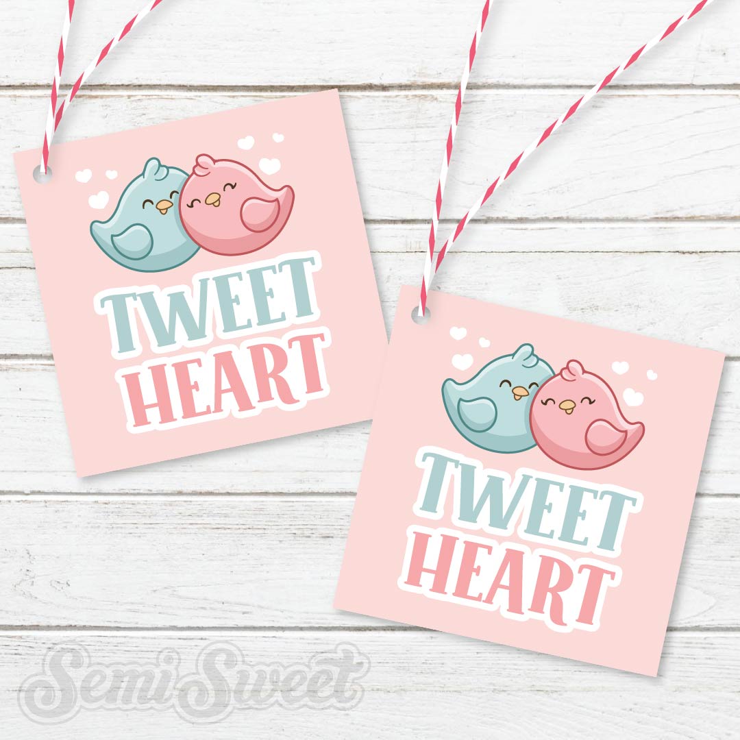 Tweet Heart Love Birds - Instant Download Printable 2" Square Tag