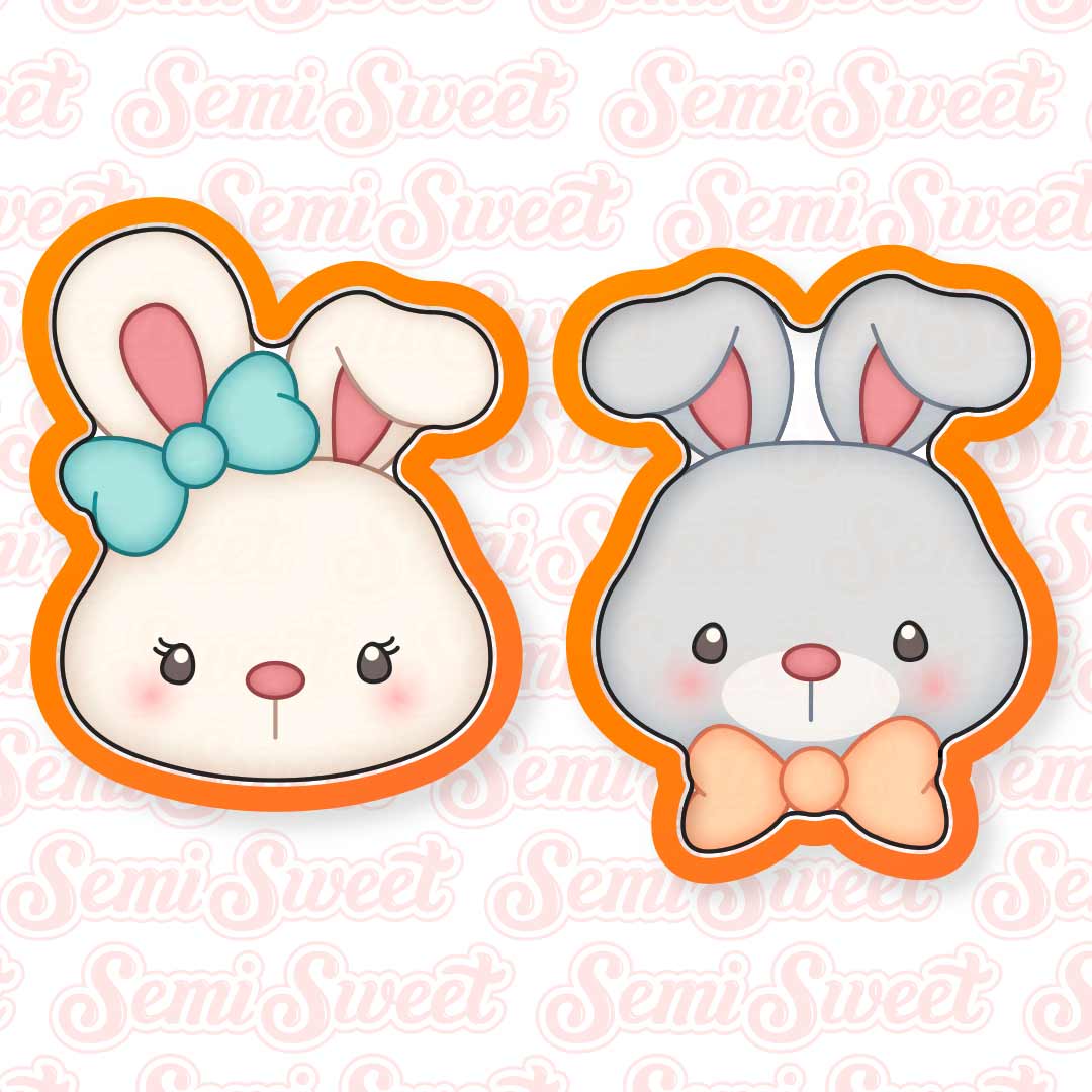 2-Piece Wide Bunny Heads Cookie Cutter Set | Semi Sweet Designs