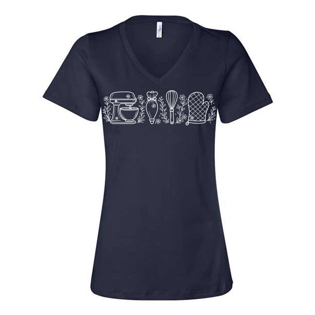 Wild Flower Baking Essentials Ladies V-Neck T-Shirt