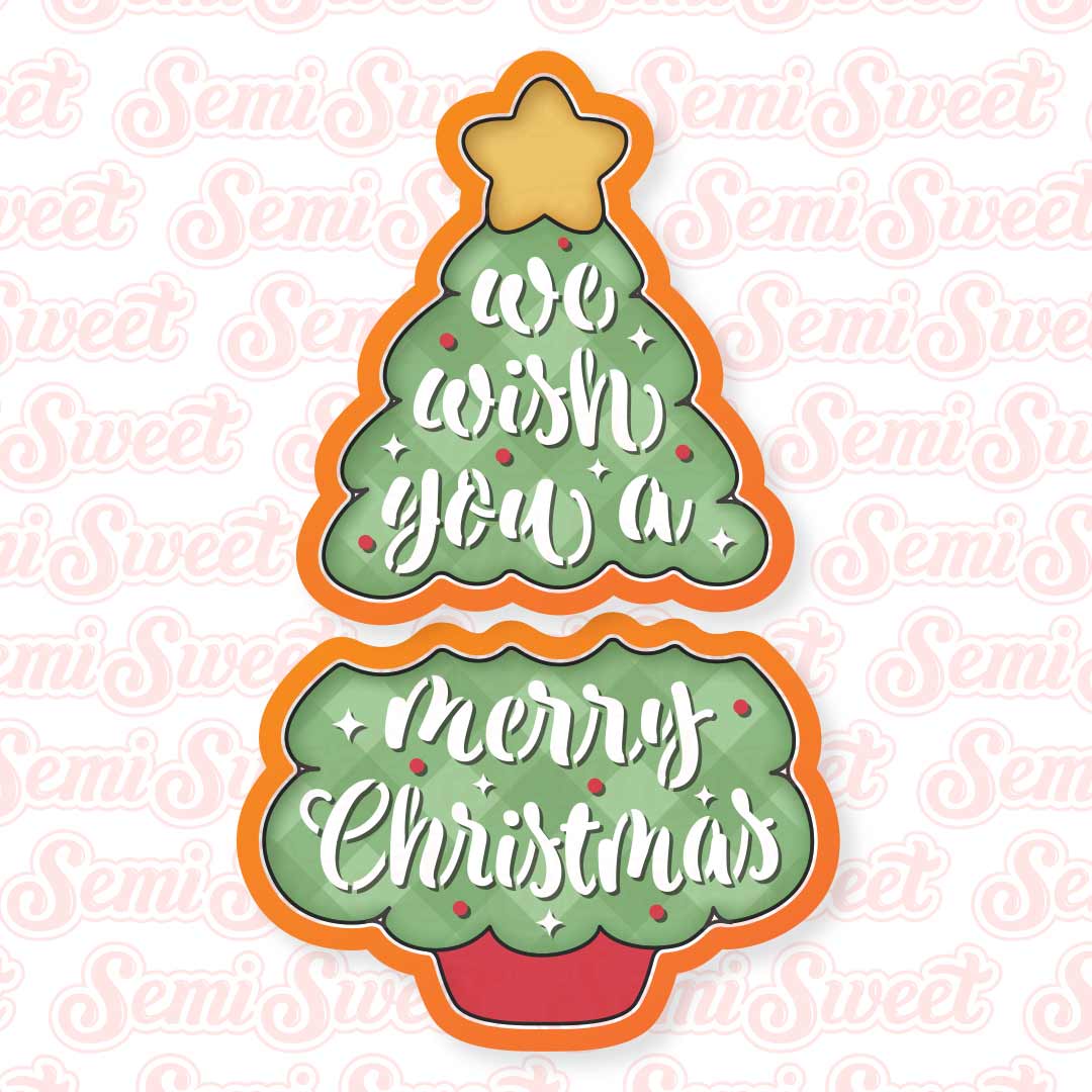 2-Piece Wish You a Merry Christmas Tree Cookie Cutter Set