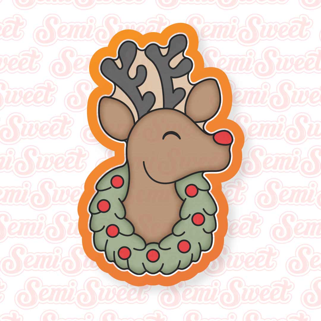 Reindeer in Wreath Cookie Cutter | Semi Sweet Designs