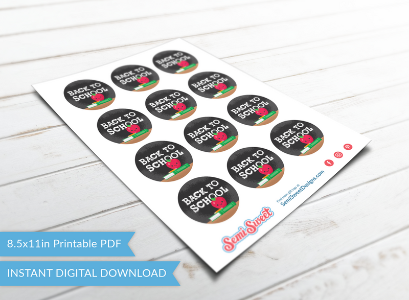 Back to School - Instant Download Printable 2" Circle Tag