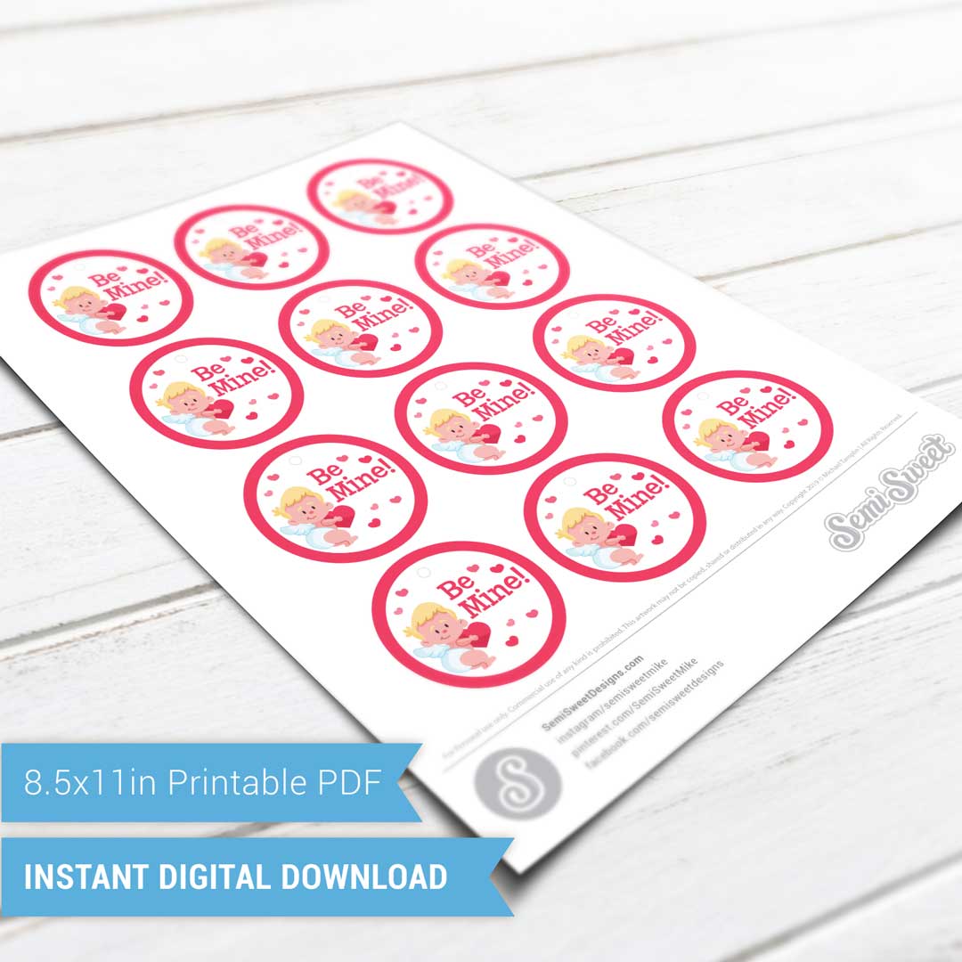 Cupid Be Mine - Instant Download Printable 2" Circle Tag