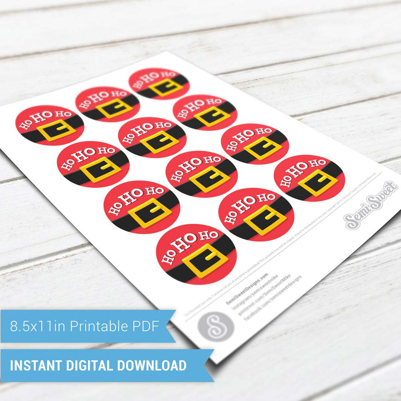 Santa Ho Ho Ho - Instant Download Printable 2" Circle Tag