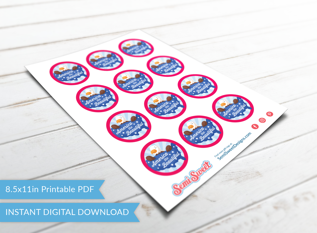 America the Beautiful - Instant Download Printable 2" Circle Tag