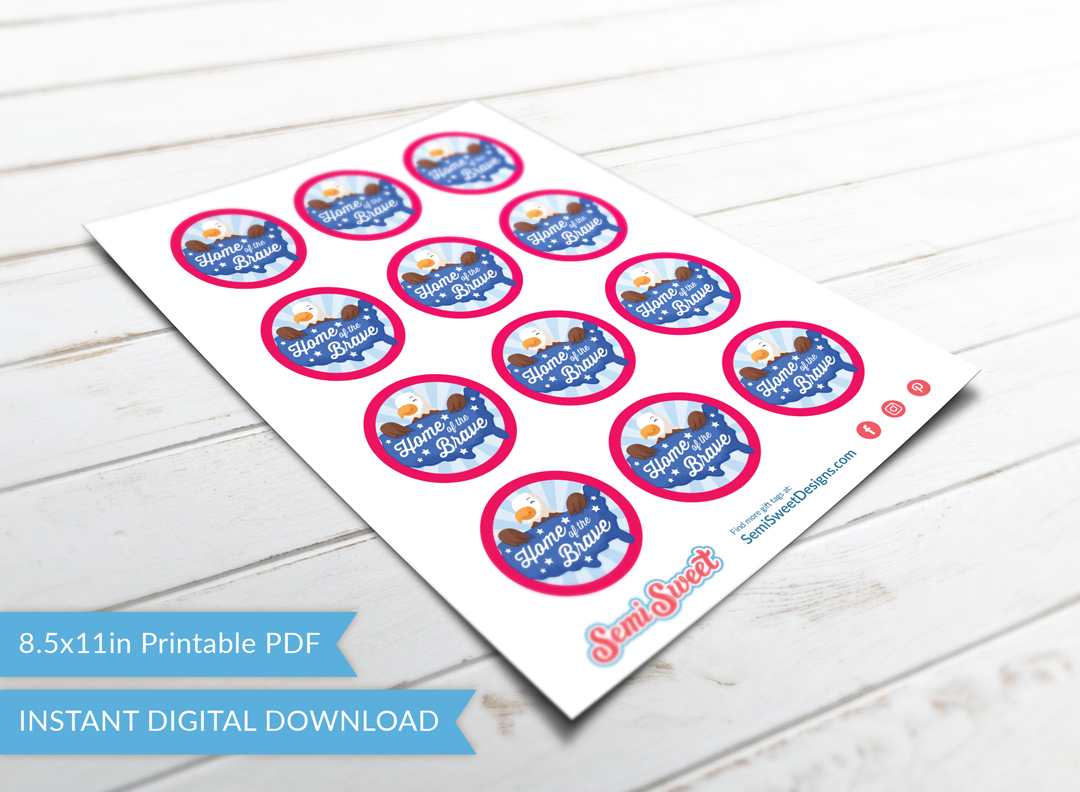 Home of the Brave - Instant Download Printable 2" Circle Tag