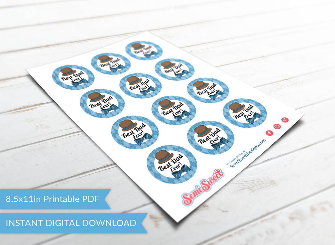 Dapper Best Dad Ever - Instant Download 2" Circle Tag