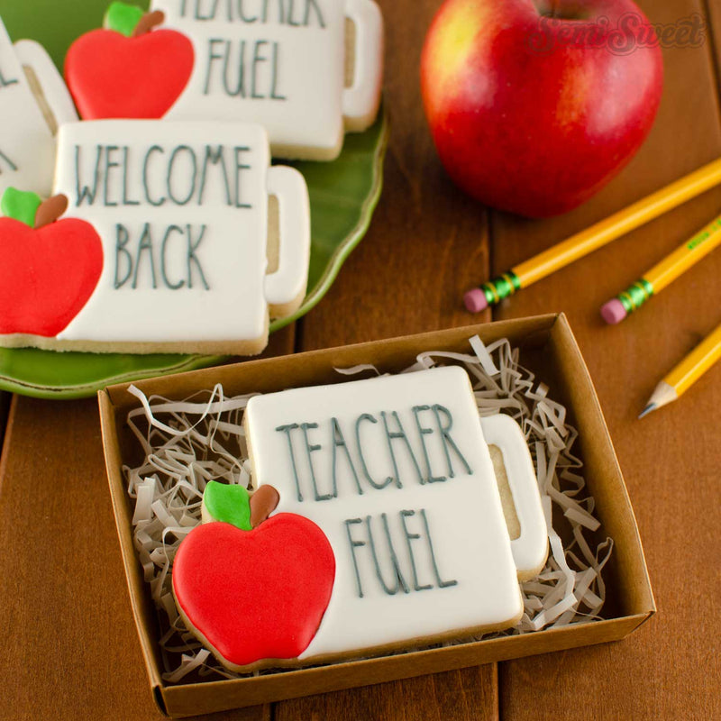 teacher mug with apple cookies