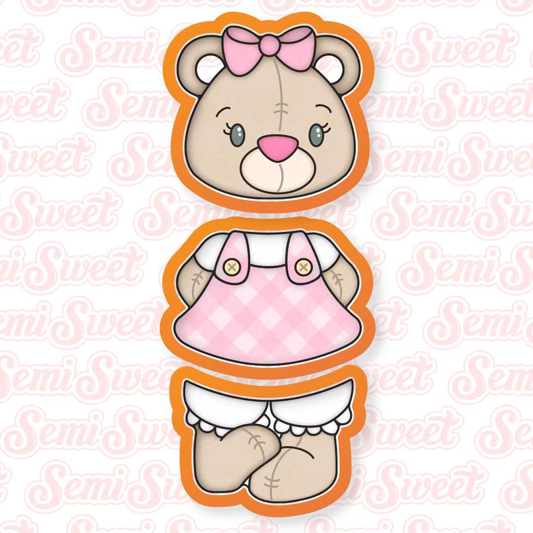 Stackable Girl Teddy Bear Cookie Cutter Set