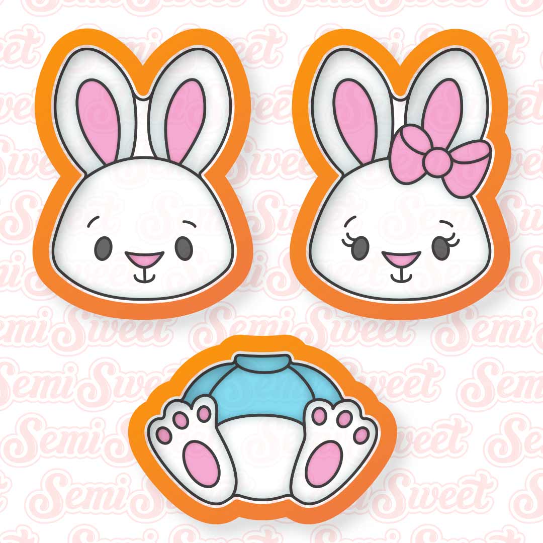 3-Piece Easter Bunny Boy & Girl Cookie Cutter Set