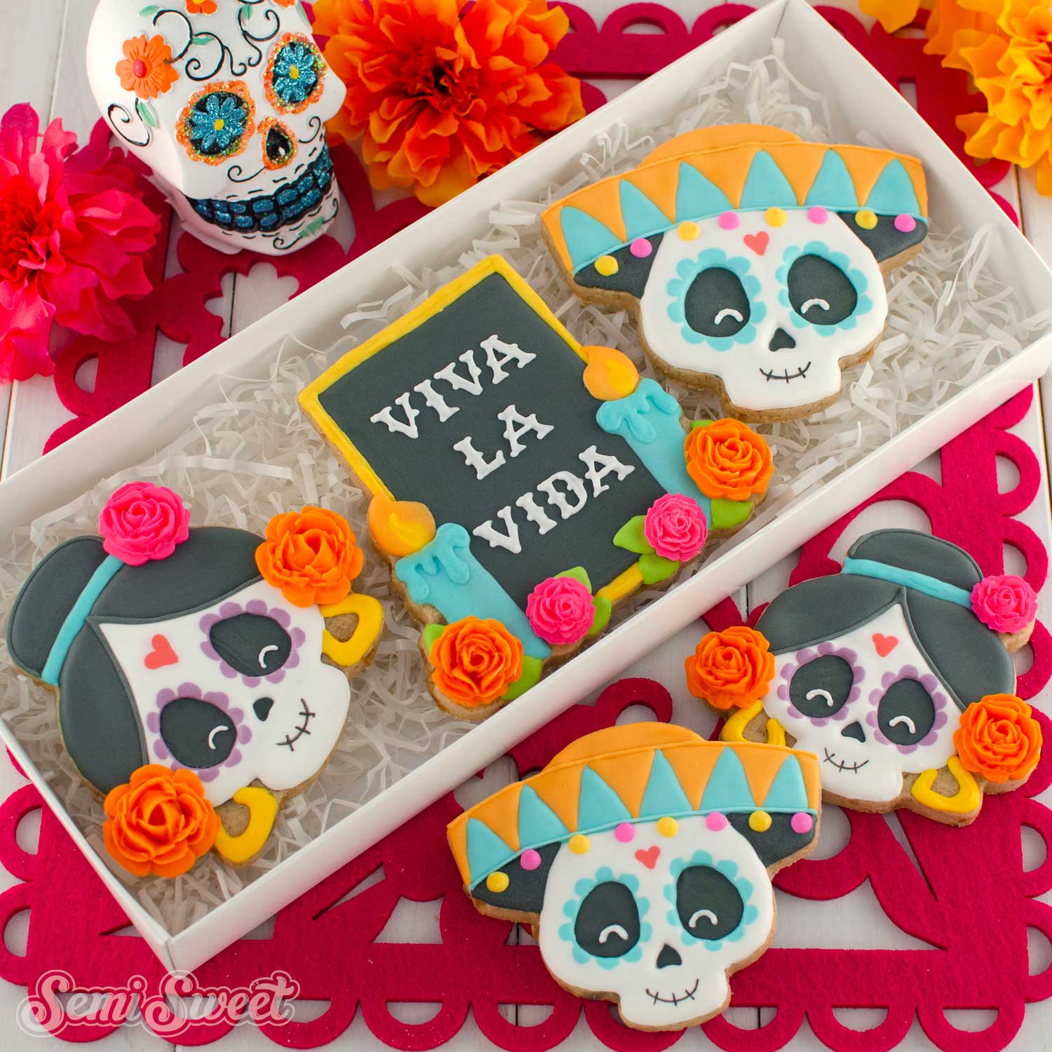 day of the dead cookies in a box