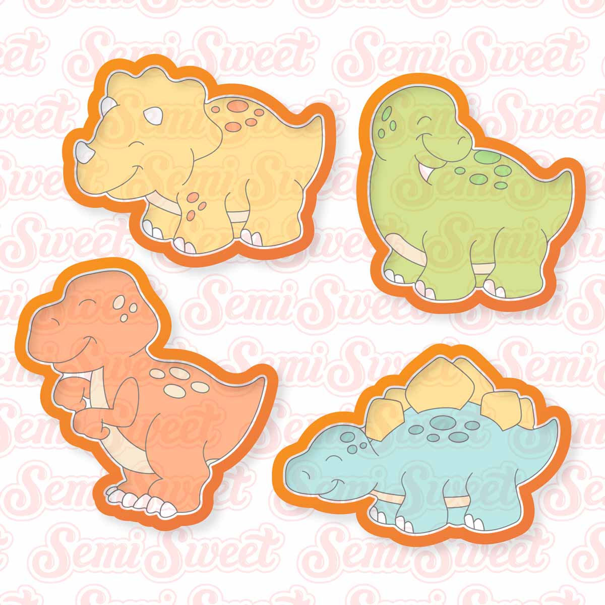 Dinosaur 4-piece cookie cutter set | Semi Sweet Designs
