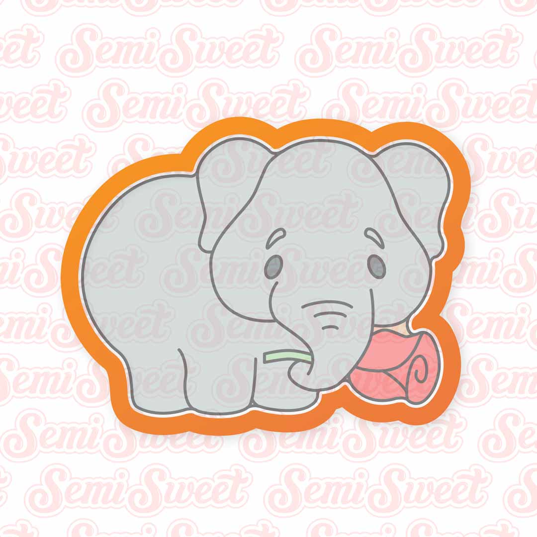 Valentine Rose Elephant Cookie Cutter | Semi Sweet Designs