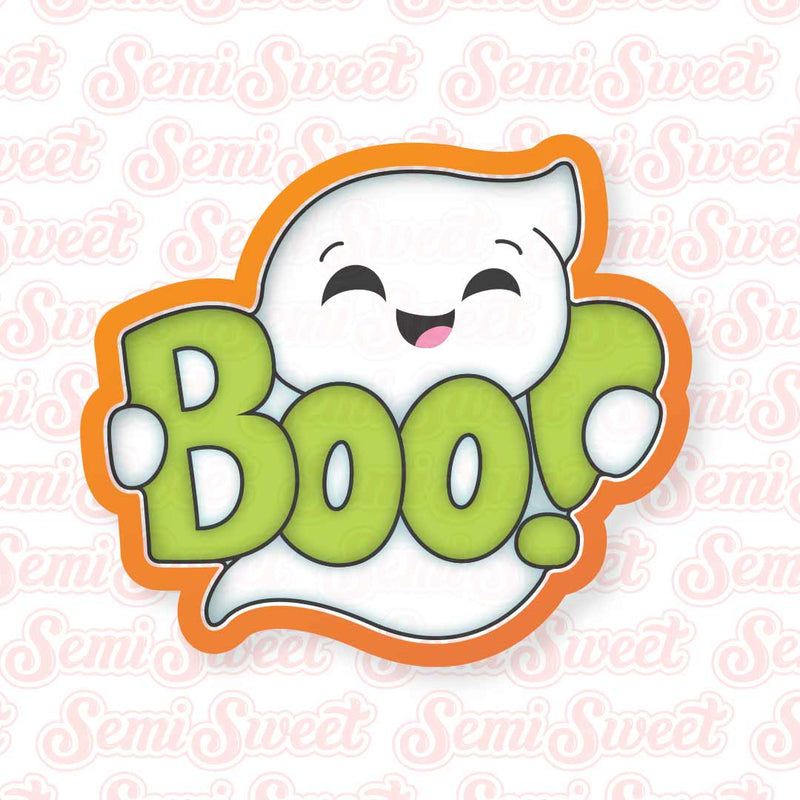 Ghost Holding Boo Word Cookie Cutter | Semi Sweet Designs