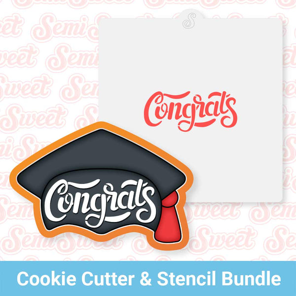 Grad Cap Cookie Cutter & Congrats Stencil Bundle