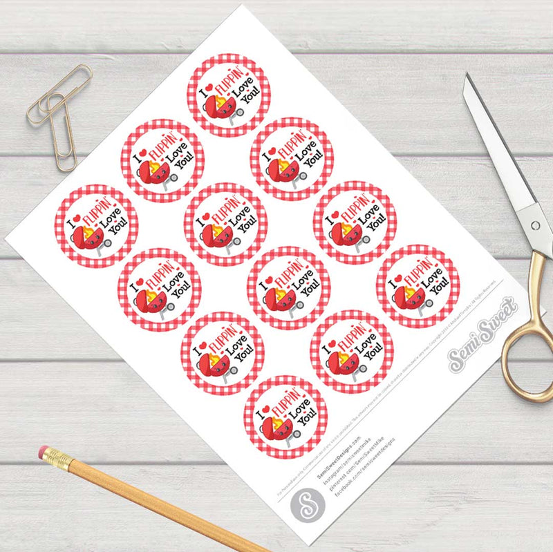 I Flippin’ Love You Grill - Instant Download Printable 2" Circle Tag