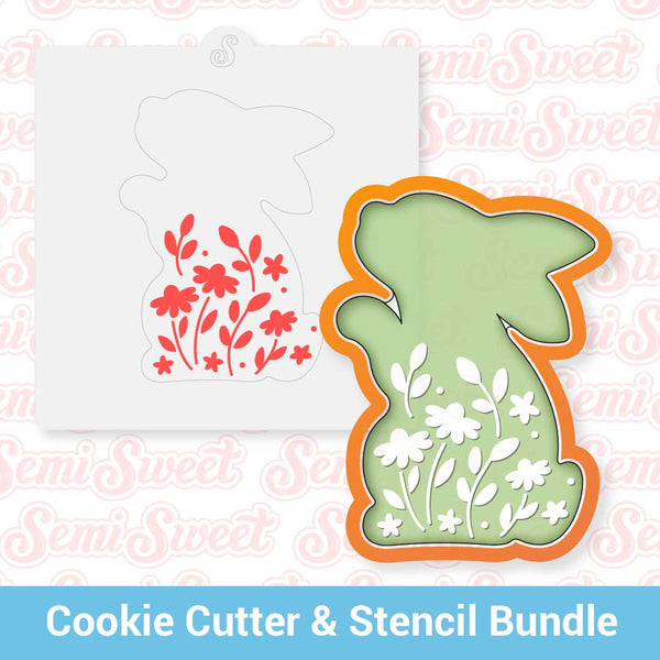 Floral Easter Bunny Cookie Cutter & Stencil Bundle
