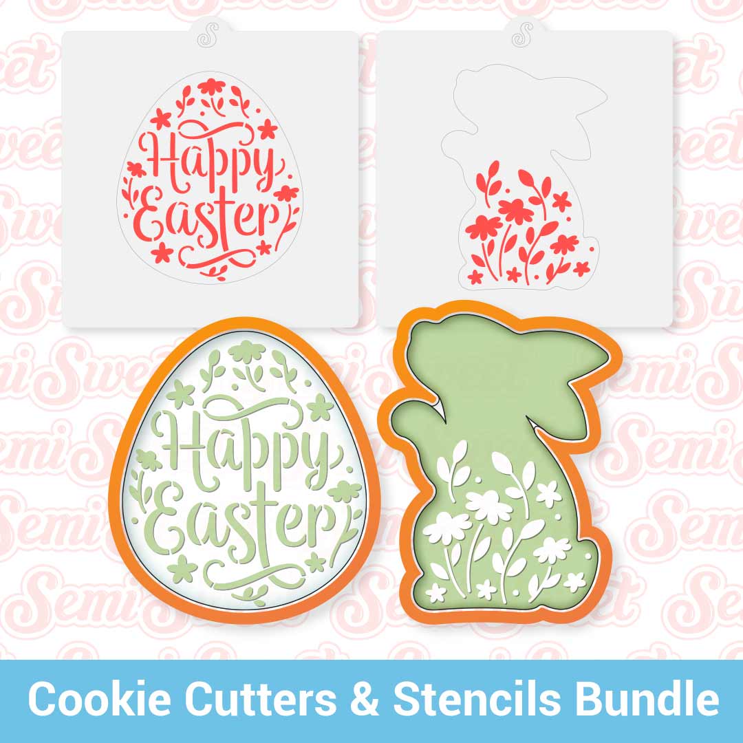 Floral Easter Egg & Bunny Cookie Cutter & Stencil Bundle