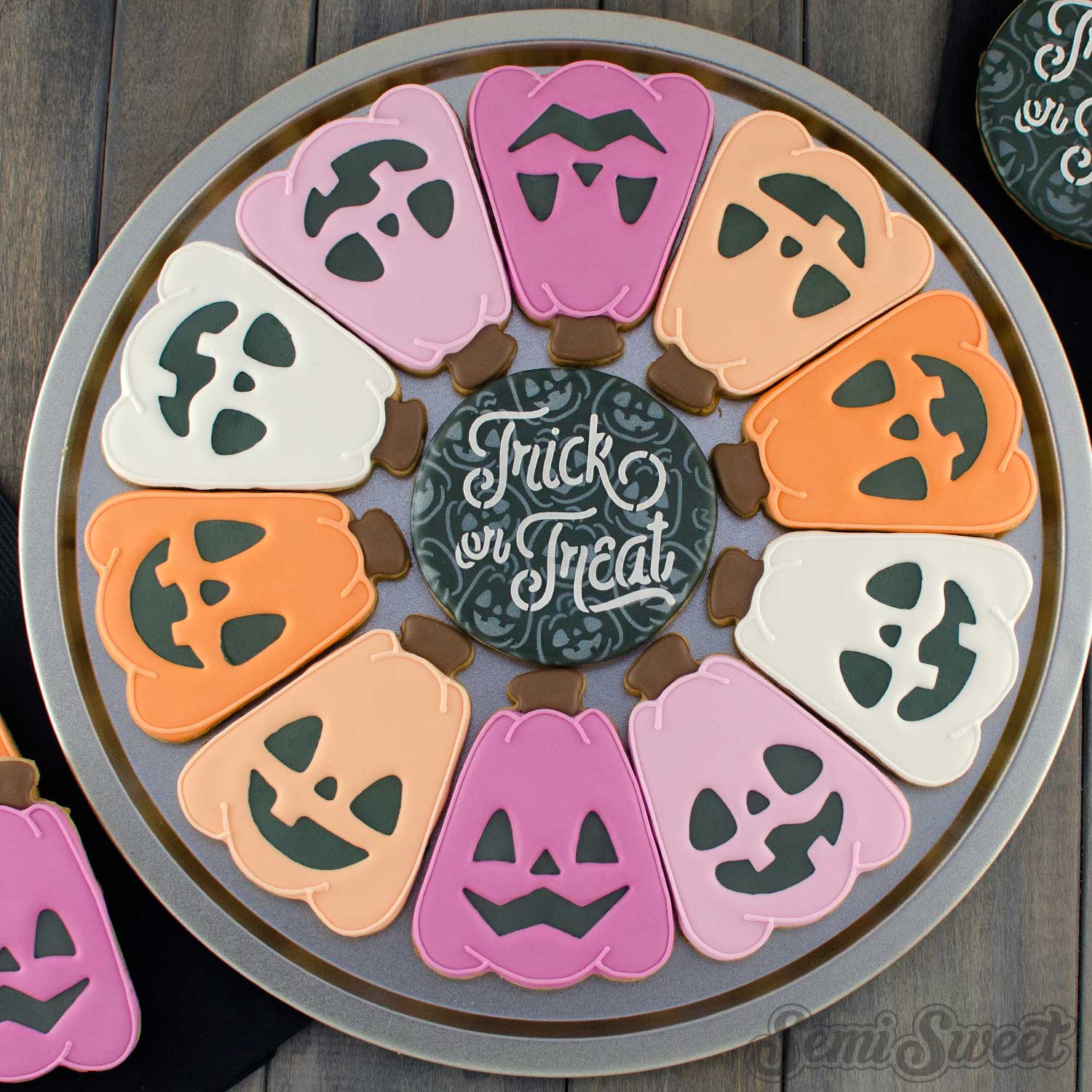 jack-o'-lantern cookie platter | Semi Sweet Designs