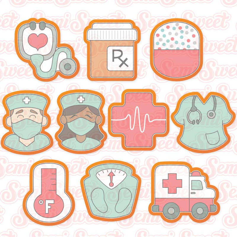 Nurse Medical Mini Cookie Cutter Set | Semi Sweet Designs