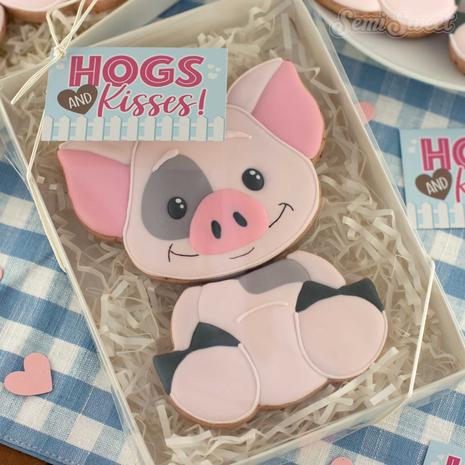 hogs and kisses tag for pig cookies for Valentine's Day