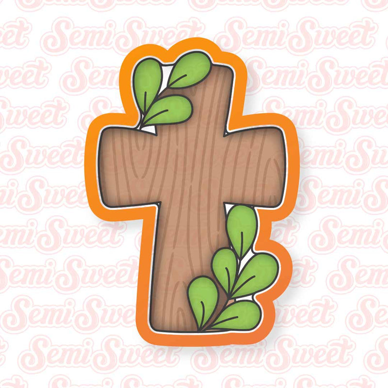 cross with greenery cookie cutter