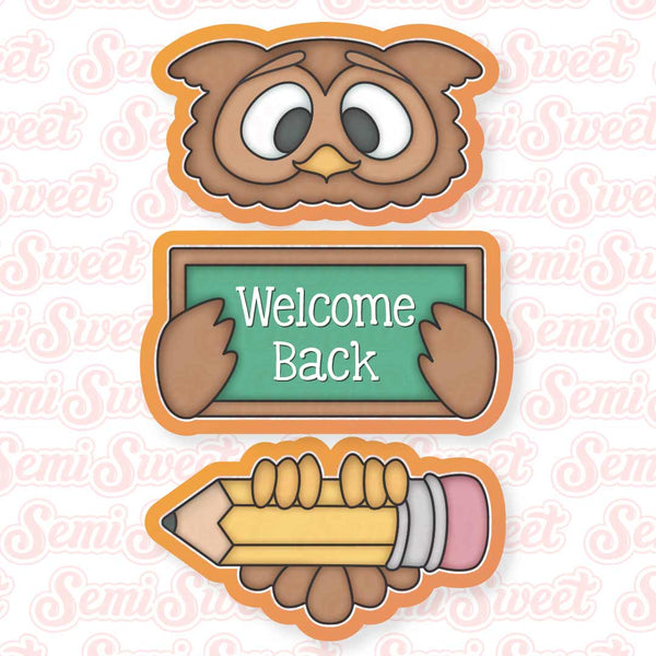 School Owl Cookie Cutter Set | Semi Sweet Designs