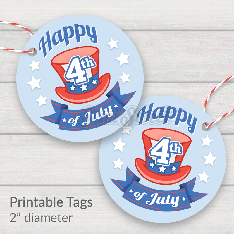 Happy 4th Top Hat - Instant Download Printable 2" Circle Tag