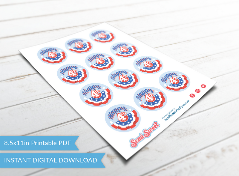 Happy 4th of July Bunting - Instant Download Printable 2" Circle Tag