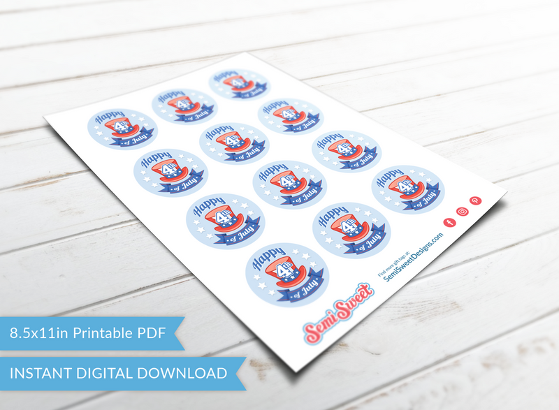 Happy 4th Top Hat - Instant Download Printable 2" Circle Tag