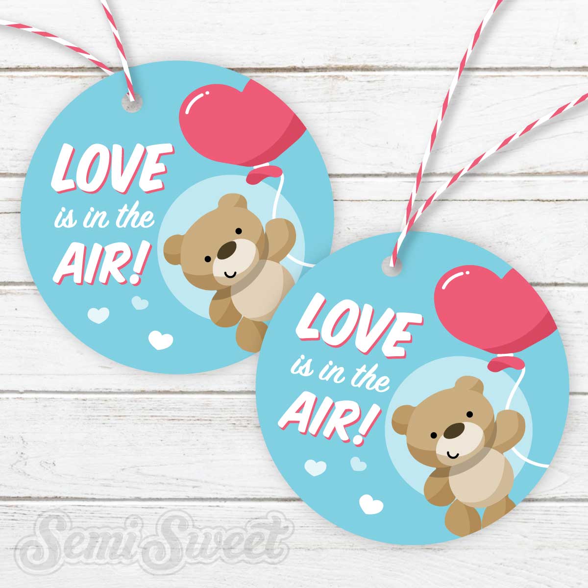 Teddy Bear Love is in the Air - Instant Download Printable 2" Circle Tag