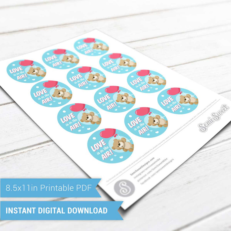 Teddy Bear Love is in the Air - Instant Download Printable 2" Circle Tag