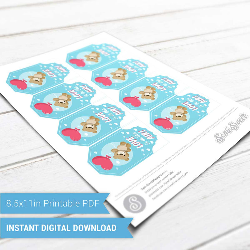 Teddy Bear Love is in the Air - Instant Download Printable Tag