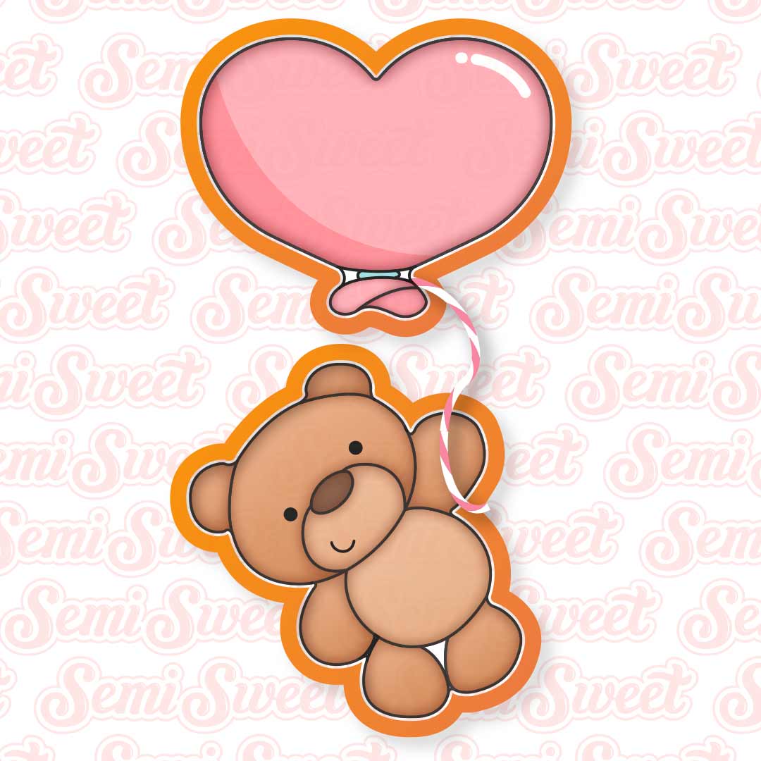 Teddy Bear & Heart Balloon Cookie Cutter Set | Semi Sweet Designs