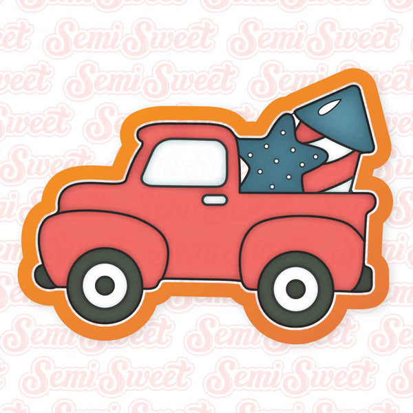 Truck with Fireworks Cookie Cutter | Semi Sweet Designs
