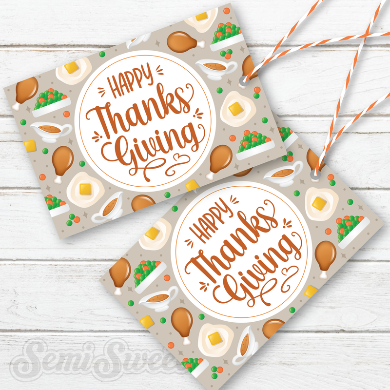 Happy Thanksgiving Turkey Dinner - Instant Download Printable E-Tag
