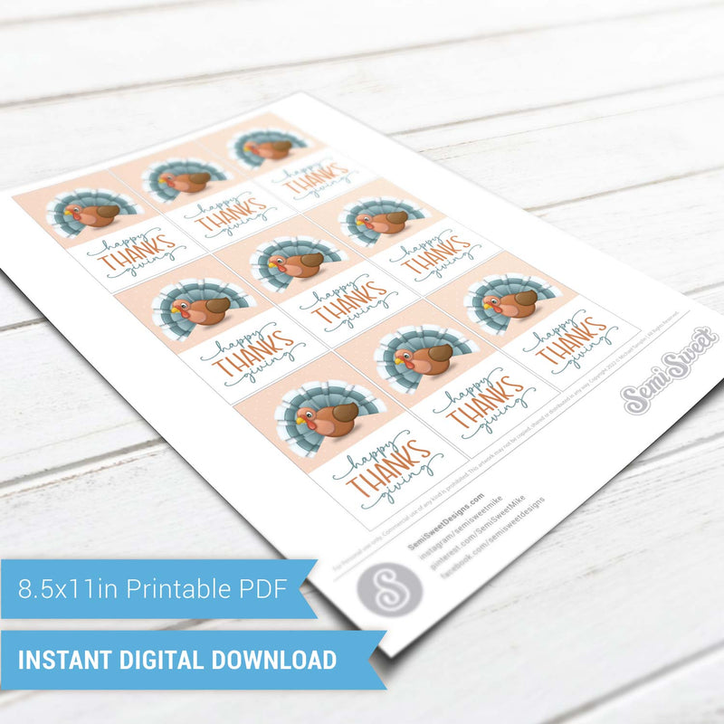 Happy Thanksgiving Turkey Platter - Instant Download Printable E-Tag
