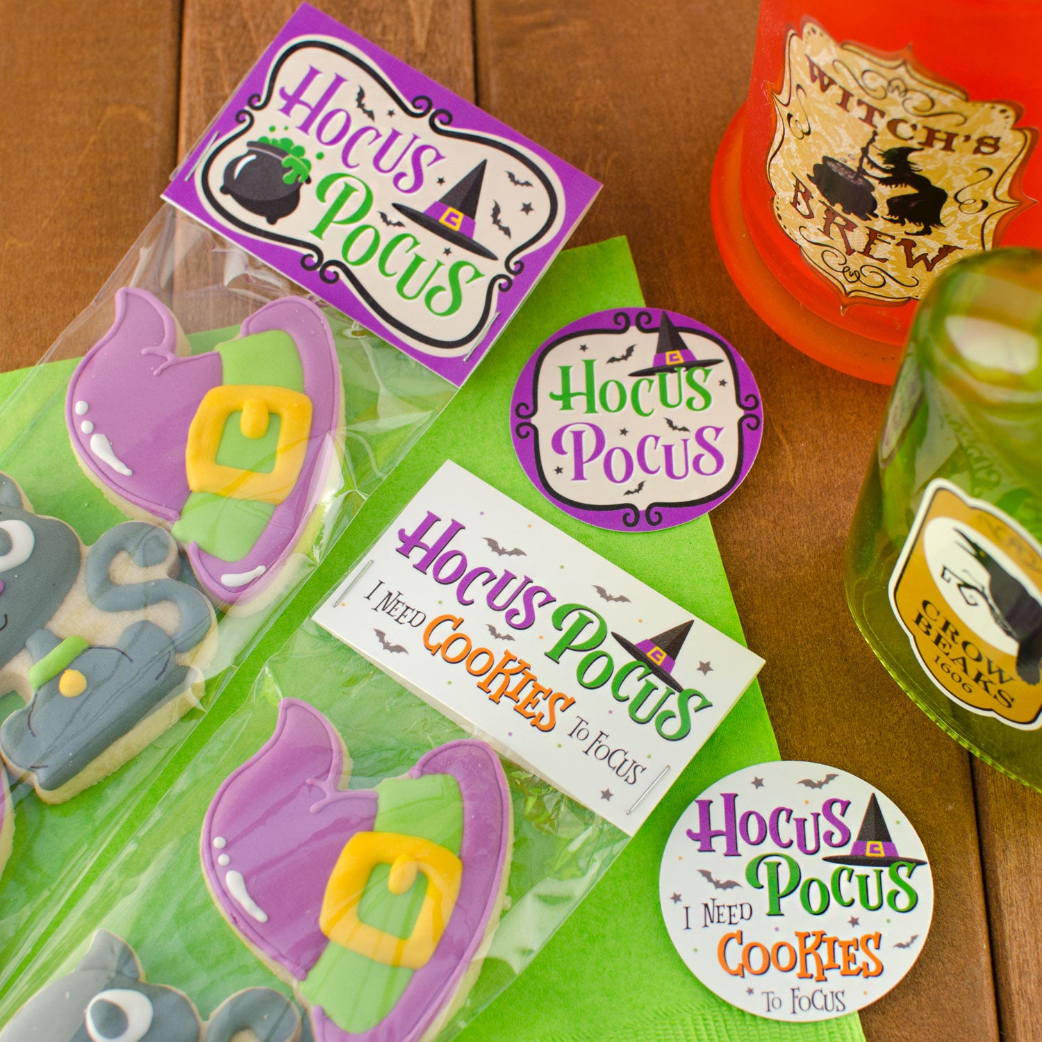 Hocus Pocus I Need Cookies to Focus - Instant Download Printable 2" Circle Tag